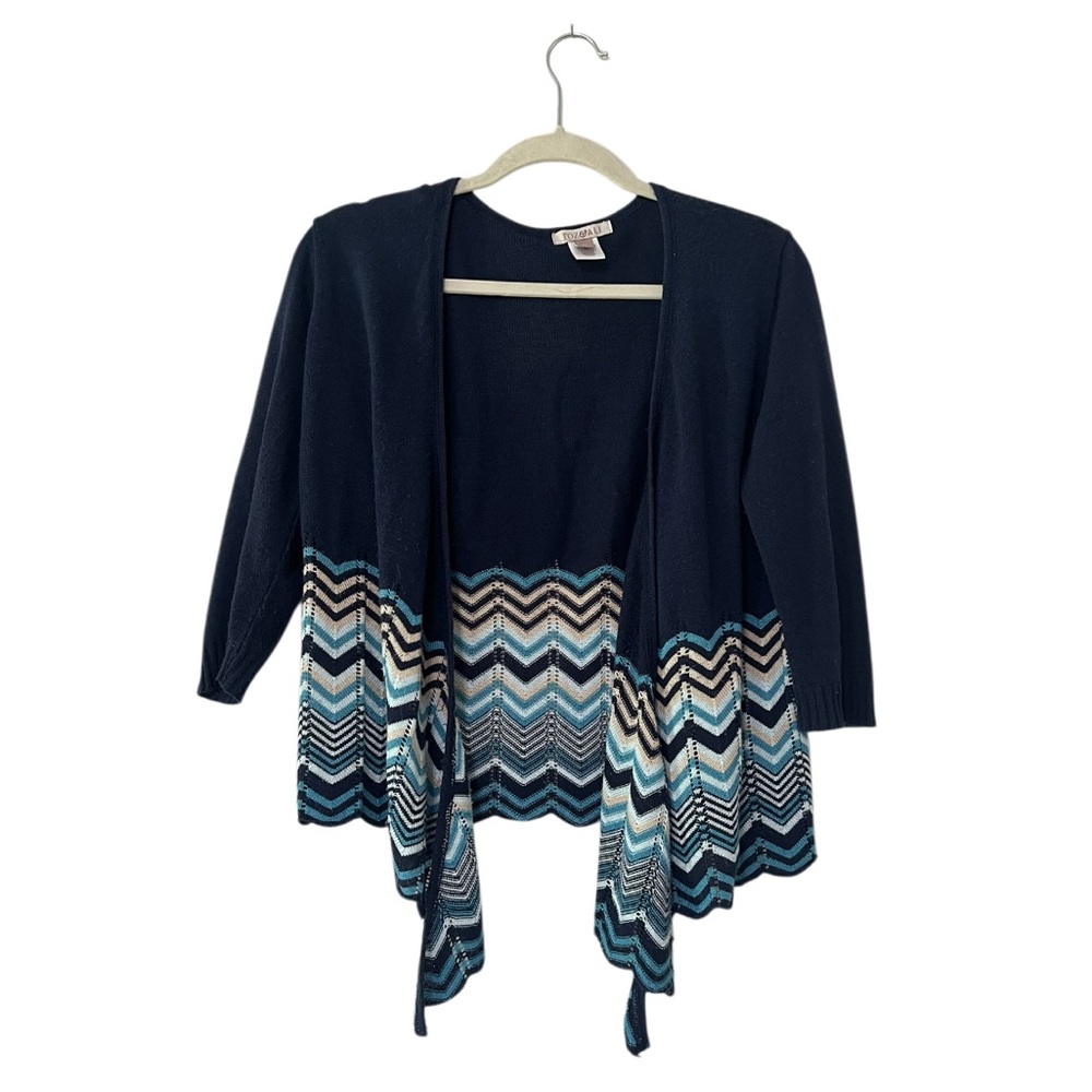Roz & Ali Navy Blue Chevron Cardigan
